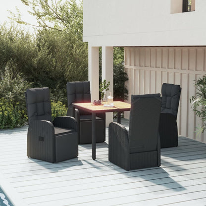 5 Piece Garden Dining Set Black Poly Rattan&Solid Wood Acacia