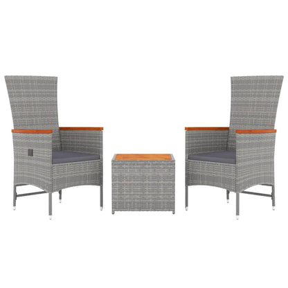 3 Piece Garden Lounge Set Grey Poly Rattan&Solid Wood Acacia