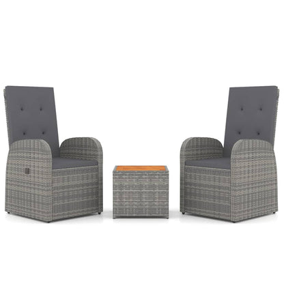 3 Piece Garden Lounge Set Grey Poly Rattan&Solid Wood Acacia