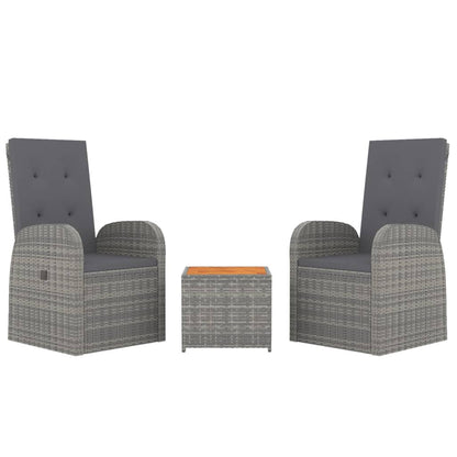 3 Piece Garden Lounge Set Grey Poly Rattan&Solid Wood Acacia