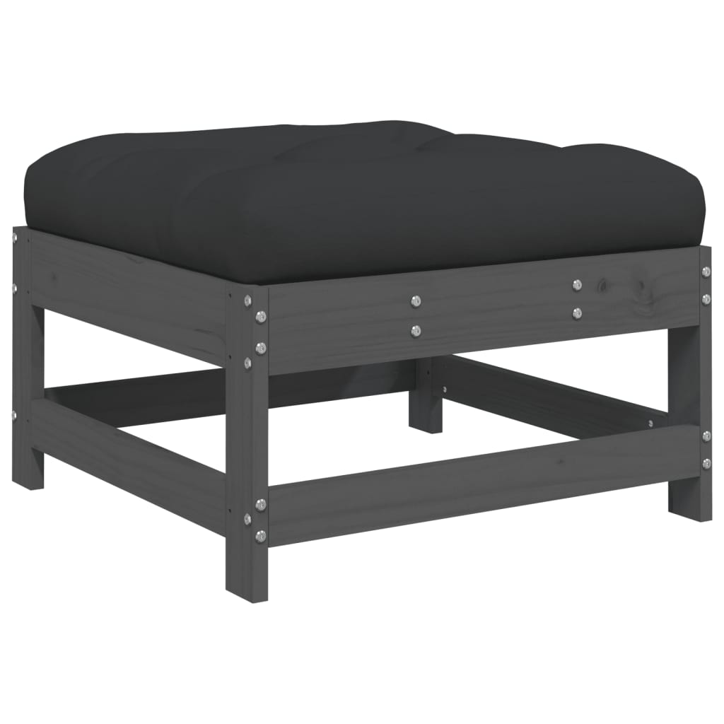 Garden Footstool with Cushion Grey Solid Wood Pine