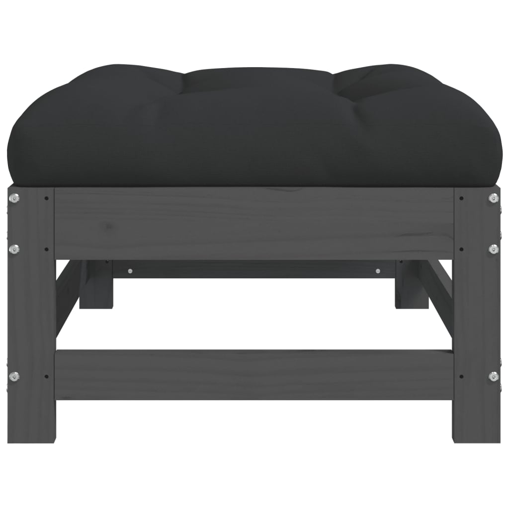 Garden Footstool with Cushion Grey Solid Wood Pine
