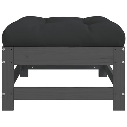 Garden Footstool with Cushion Grey Solid Wood Pine