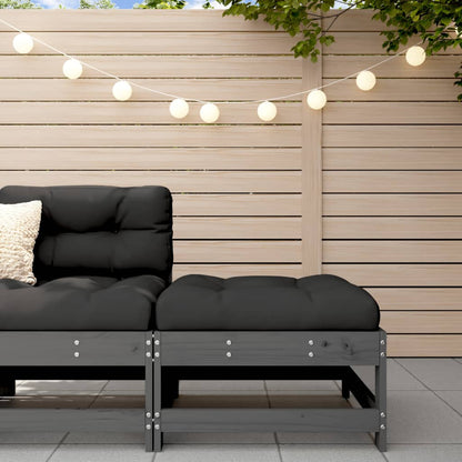 Garden Footstool with Cushion Grey Solid Wood Pine