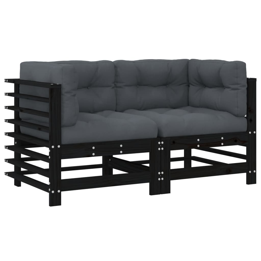 Corner Sofas with Cushions 2 pcs Black Solid Wood Pine