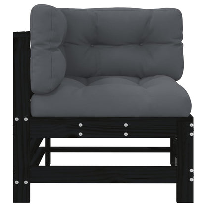 Corner Sofas with Cushions 2 pcs Black Solid Wood Pine