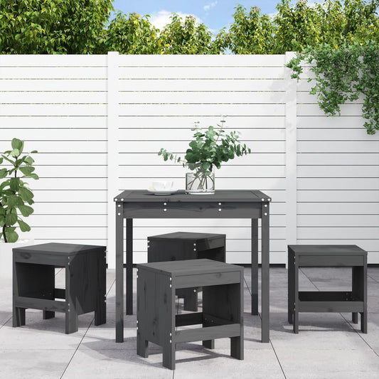 5 Piece Garden Dining Set Grey Solid Wood Pine