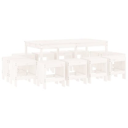 13 Piece Garden Dining Set White Solid Wood Pine