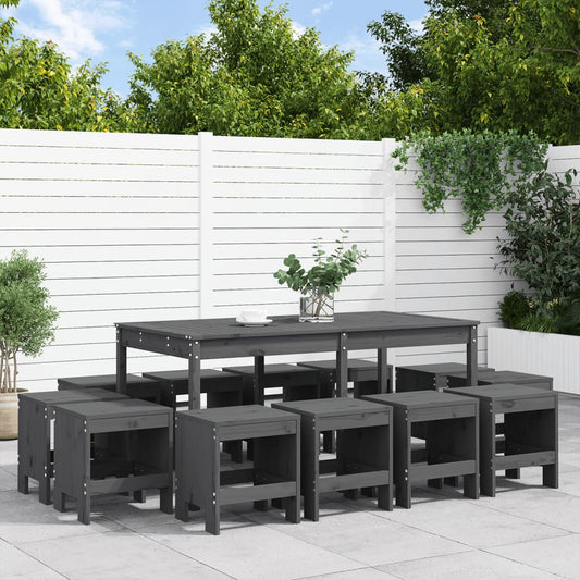 13 Piece Garden Dining Set Grey Solid Wood Pine