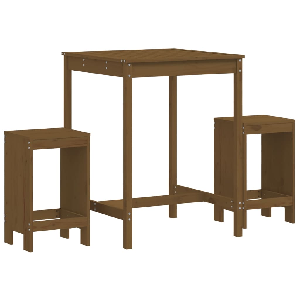 3 Piece Garden Bar Set Honey Brown Solid Wood Pine