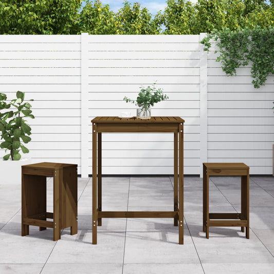 3 Piece Garden Bar Set Honey Brown Solid Wood Pine