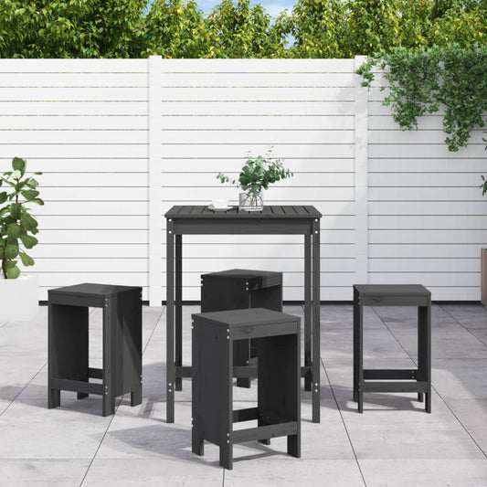 5 Piece Garden Bar Set Grey Solid Wood Pine