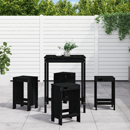 5 Piece Garden Bar Set Black Solid Wood Pine