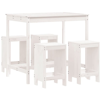 5 Piece Garden Bar Set White Solid Wood Pine