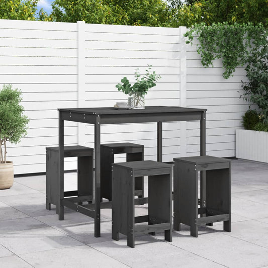 5 Piece Garden Bar Set Grey Solid Wood Pine