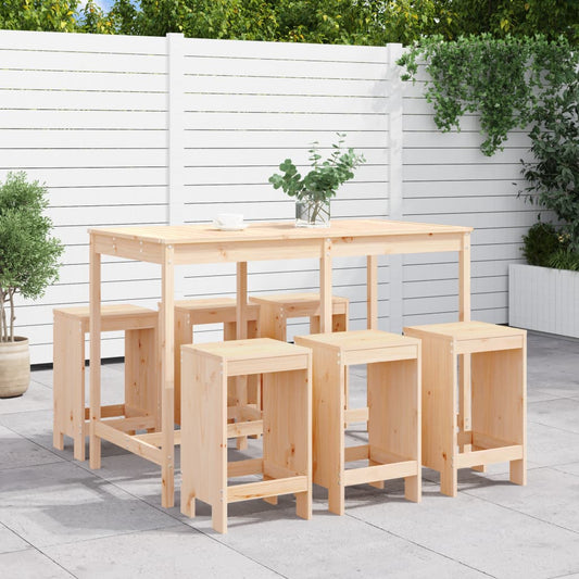 7 Piece Garden Bar Set Solid Wood Pine