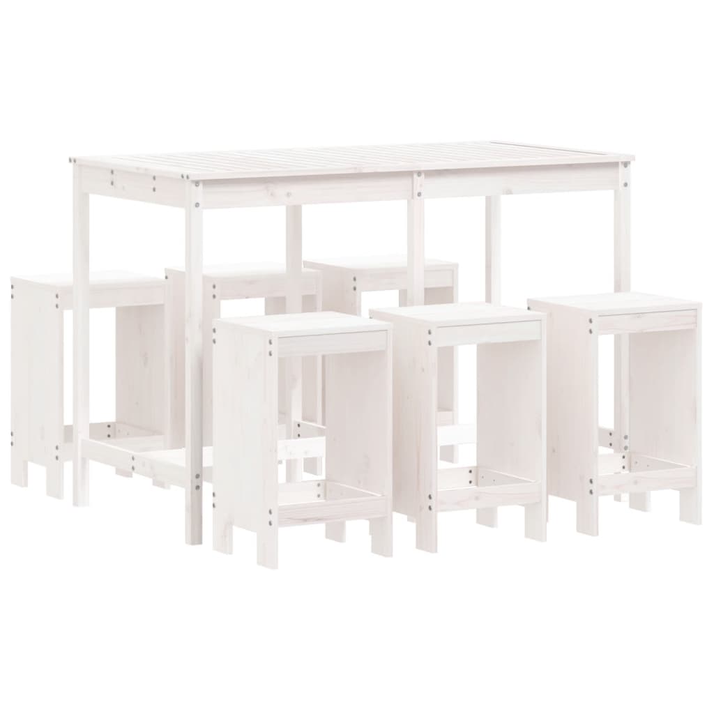 7 Piece Garden Bar Set White Solid Wood Pine