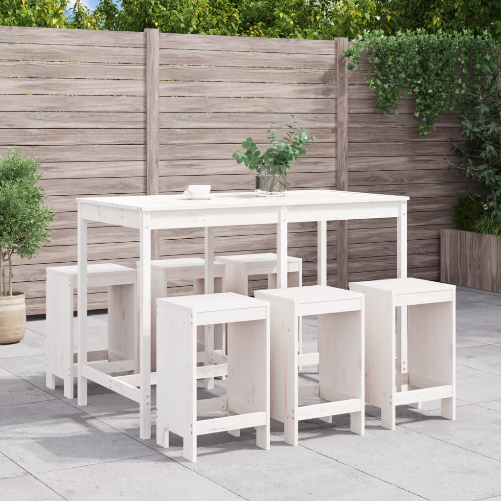 7 Piece Garden Bar Set White Solid Wood Pine