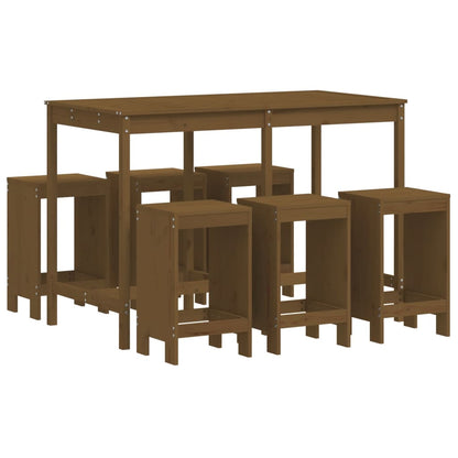 7 Piece Garden Bar Set Honey Brown Solid Wood Pine