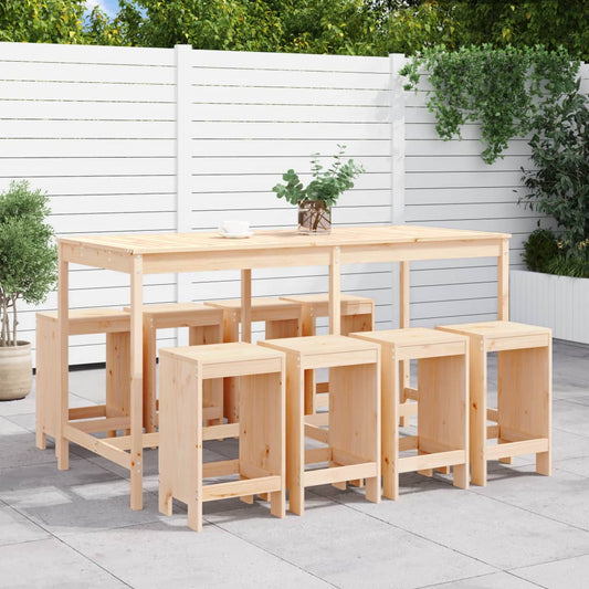 9 Piece Garden Bar Set Solid Wood Pine