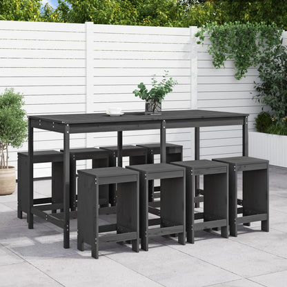 9 Piece Garden Bar Set Grey Solid Wood Pine