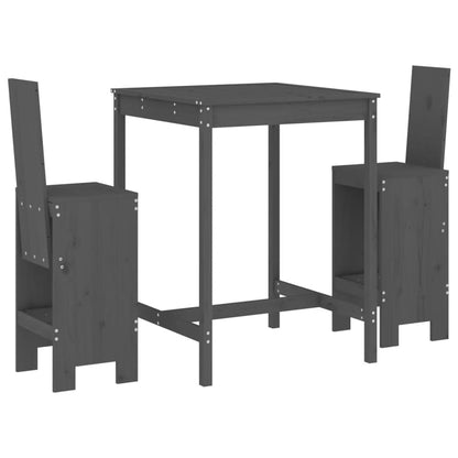 3 Piece Garden Bar Set Grey Solid Wood Pine