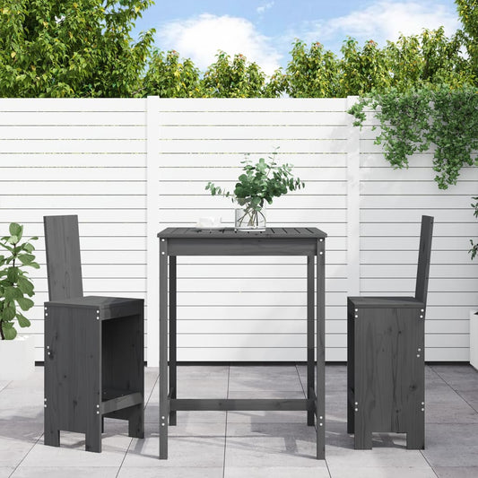 3 Piece Garden Bar Set Grey Solid Wood Pine