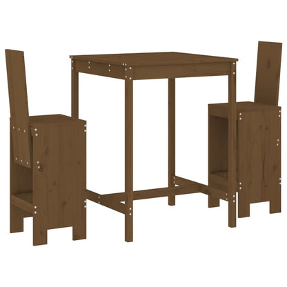 3 Piece Garden Bar Set Honey Brown Solid Wood Pine