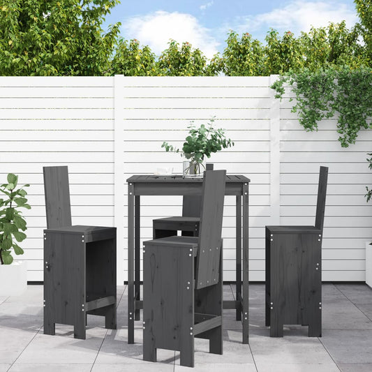 5 Piece Garden Bar Set Grey Solid Wood Pine