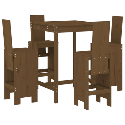 5 Piece Garden Bar Set Honey Brown Solid Wood Pine