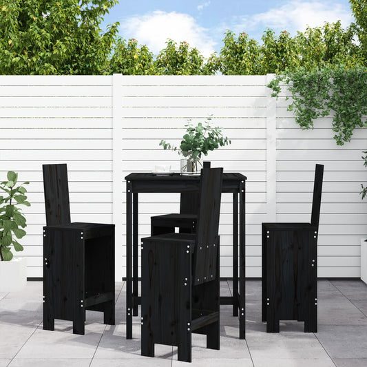 5 Piece Garden Bar Set Black Solid Wood Pine