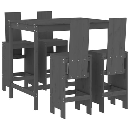 5 Piece Garden Bar Set Grey Solid Wood Pine