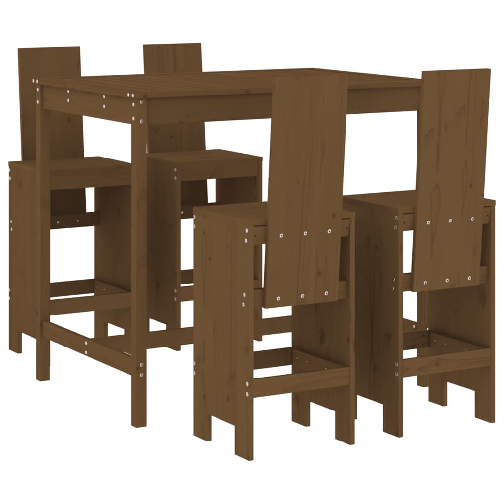 5 Piece Garden Bar Set Honey Brown Solid Wood Pine