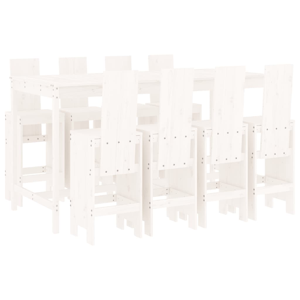 9 Piece Garden Bar Set White Solid Wood Pine