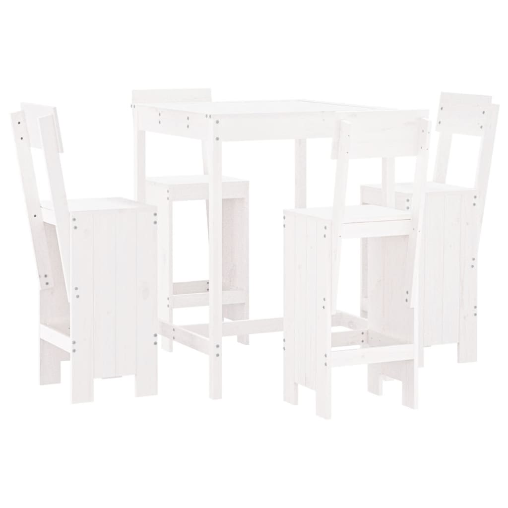 5 Piece Garden Bar Set White Solid Wood Pine