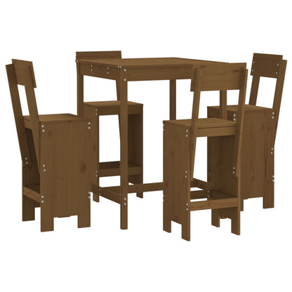 5 Piece Garden Bar Set Honey Brown Solid Wood Pine