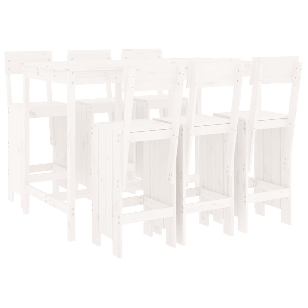 7 Piece Garden Bar Set White Solid Wood Pine