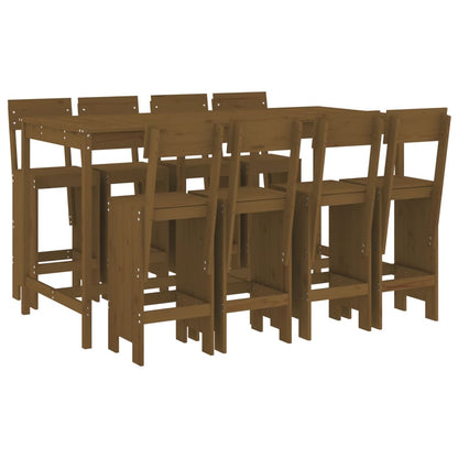 9 Piece Garden Bar Set Honey Brown Solid Wood Pine