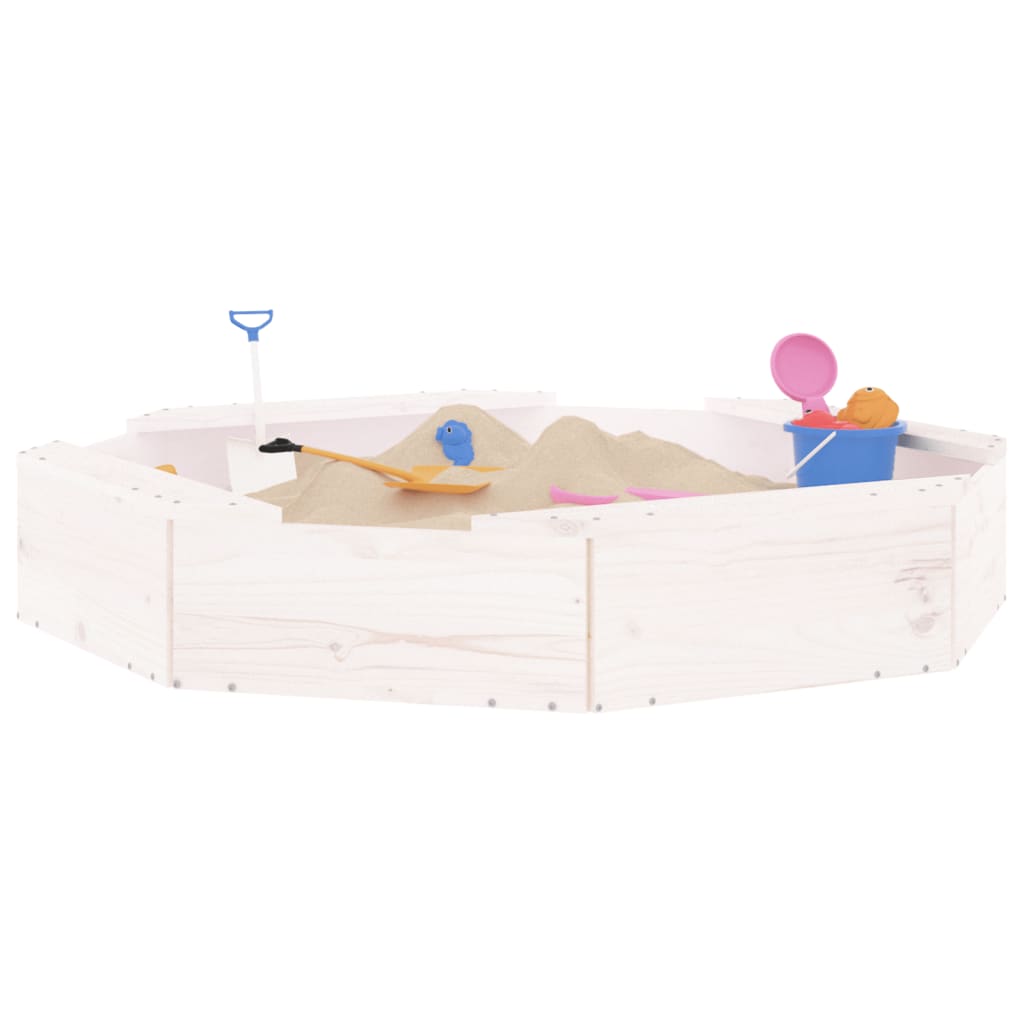 Sandbox with Seats White Octagon Solid Wood Pine