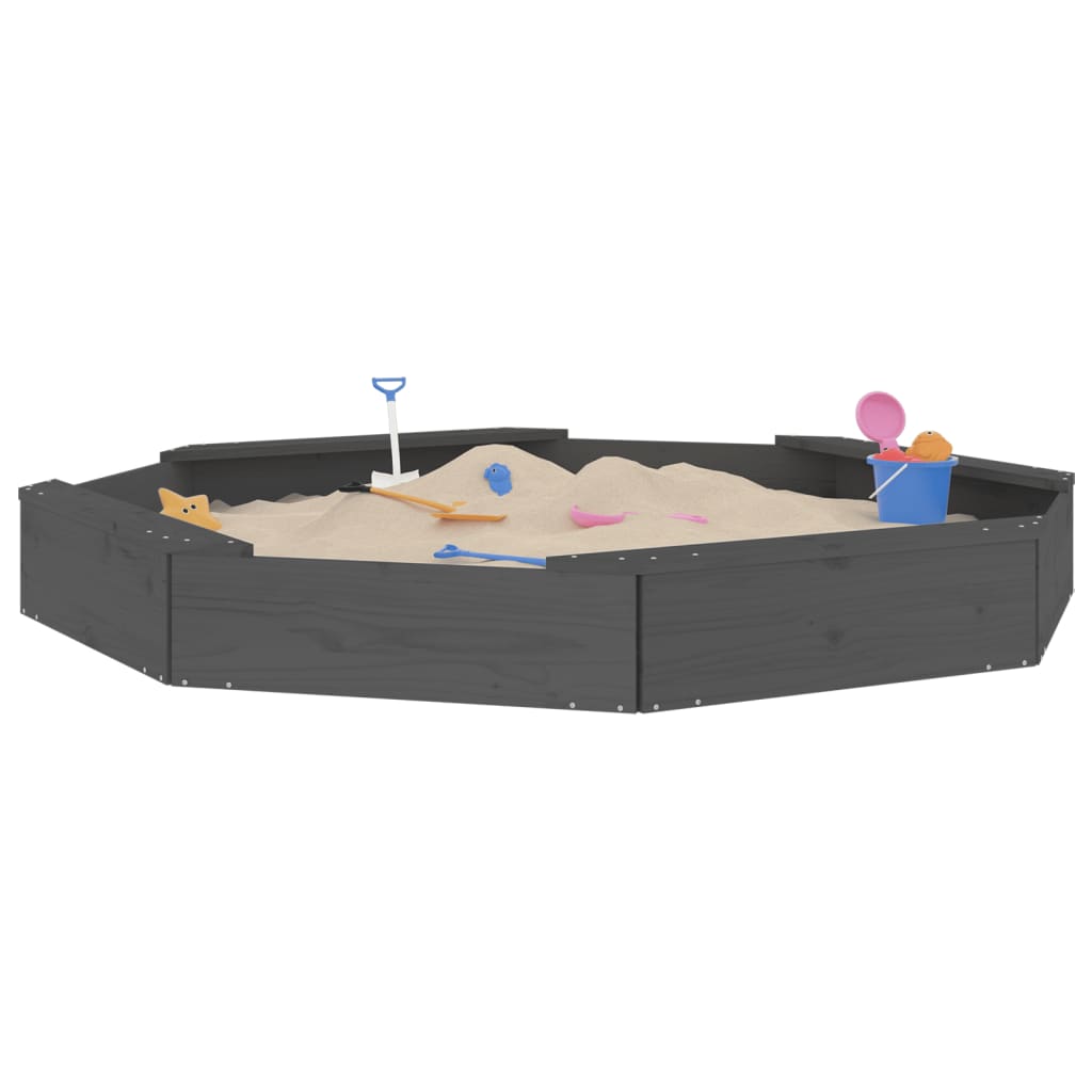 Sandbox with Seats Grey Octagon Solid Wood Pine