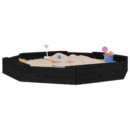 Sandbox with Seats Black Octagon Solid Wood Pine