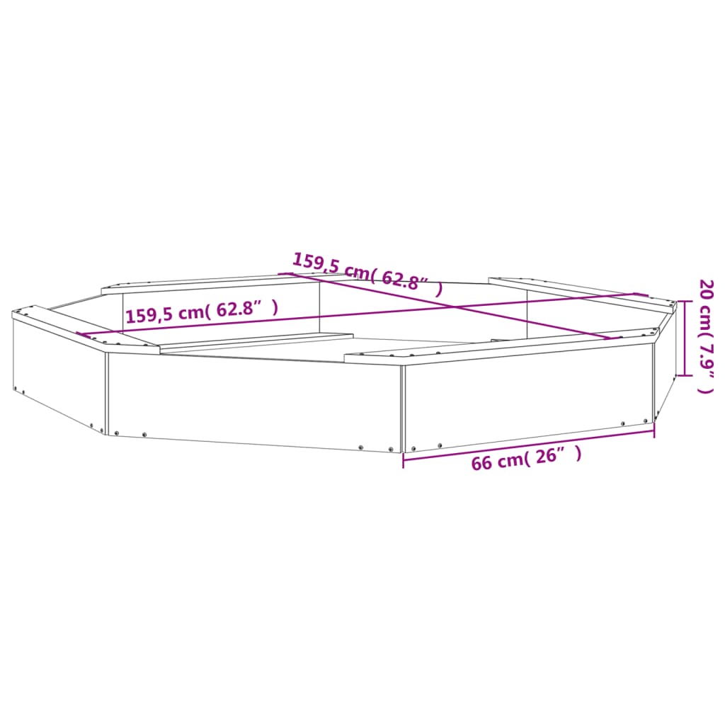 Sandbox with Seats Black Octagon Solid Wood Pine