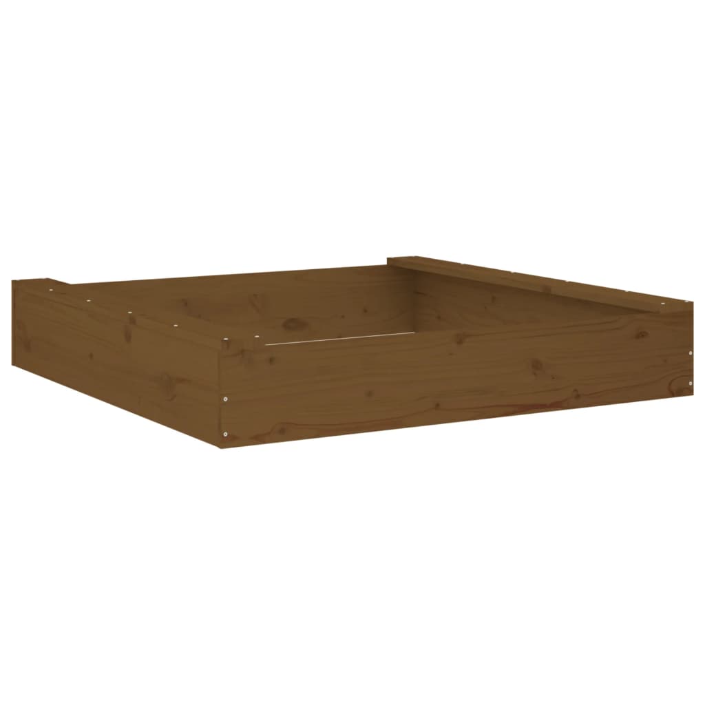 Sandbox with Seats Honey Brown Square Solid Wood Pine