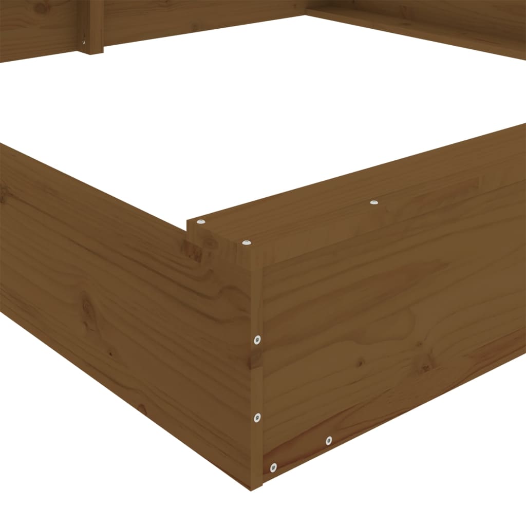 Sandbox with Seats Honey Brown Square Solid Wood Pine