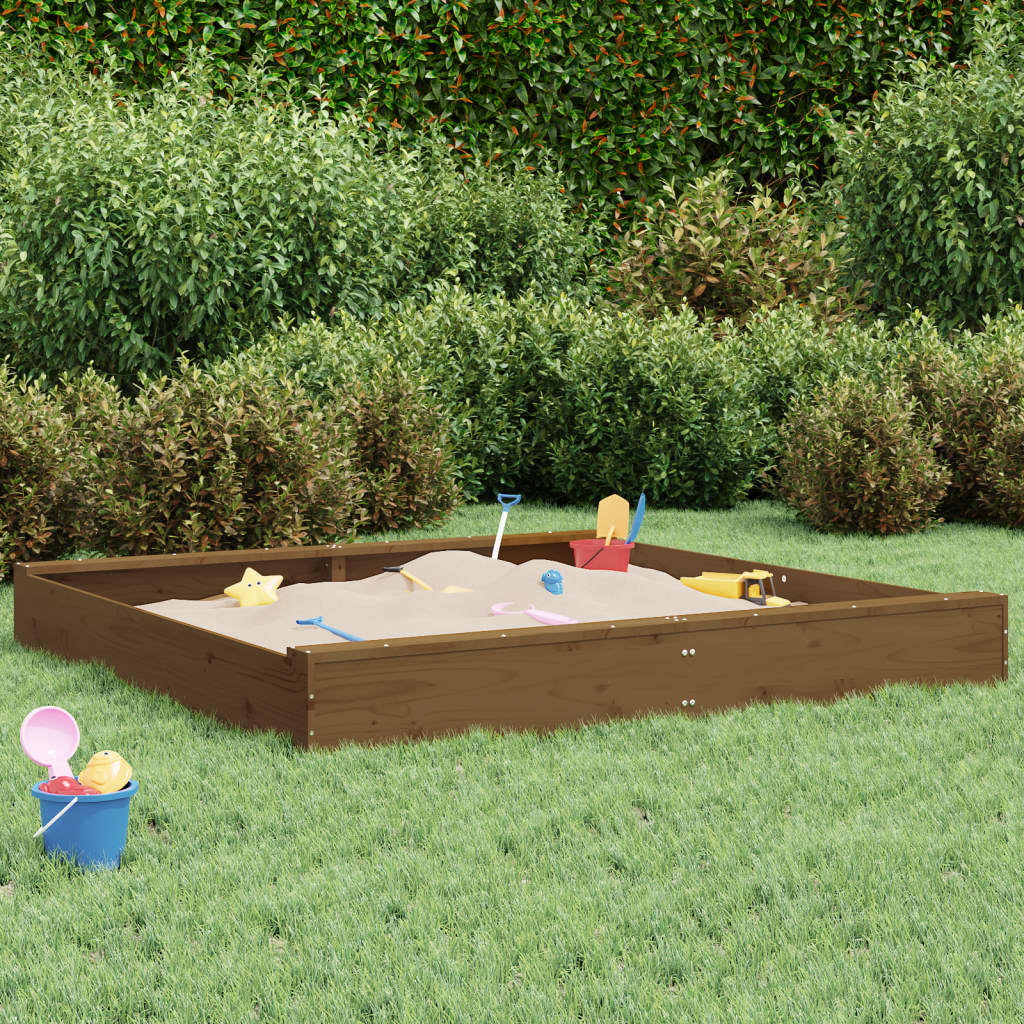 Sandbox with Seats Honey Brown Square Solid Wood Pine