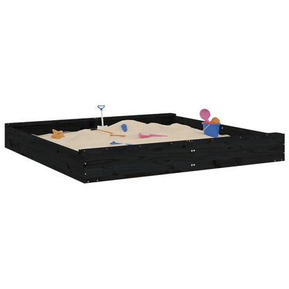 Sandbox with Seats Black Square Solid Wood Pine