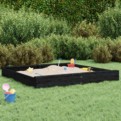 Sandbox with Seats Black Square Solid Wood Pine