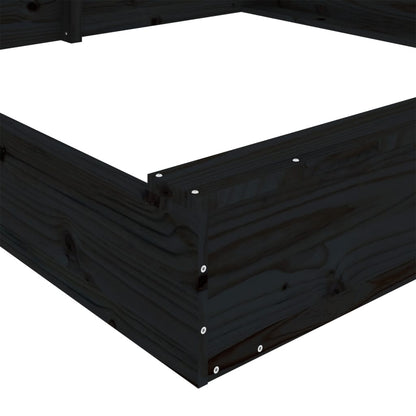 Sandbox with Seats Black Square Solid Wood Pine