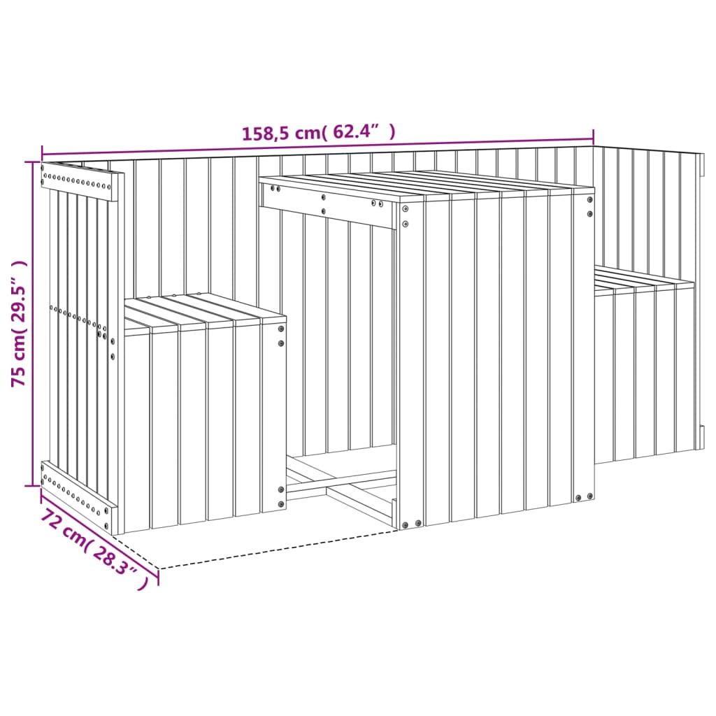 Balcony Set 2-Seater Grey Solid Wood Pine