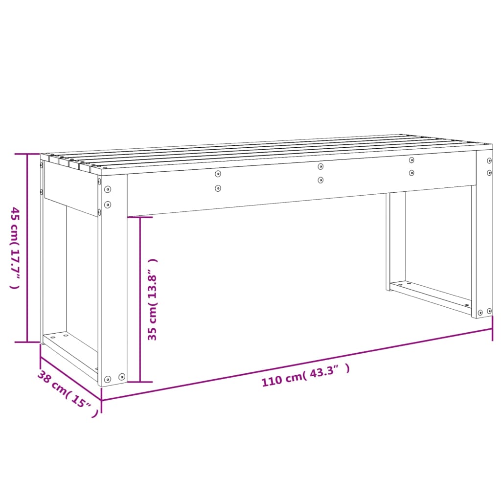 Garden Bench Grey 110x38x45 cm Solid Wood Pine